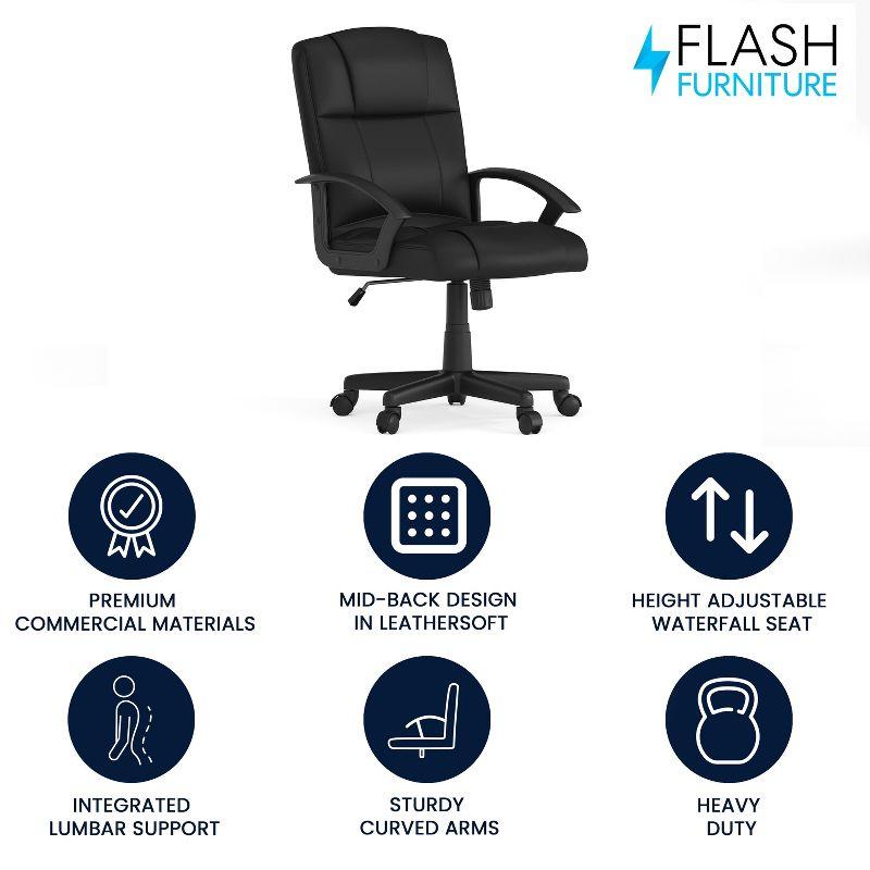 Flash Furniture Coffman Flash Fundamentals Mid-Back Black LeatherSoft-Padded Task Office Chair with Arms