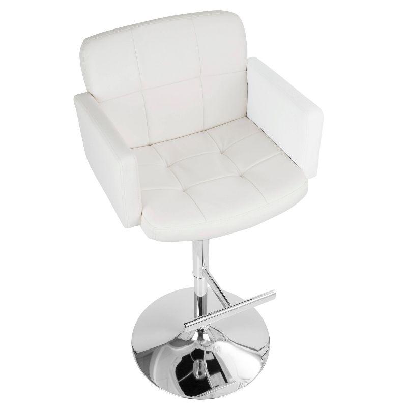 Adjustable White Faux Leather Swivel Bar Stool with Metal Base