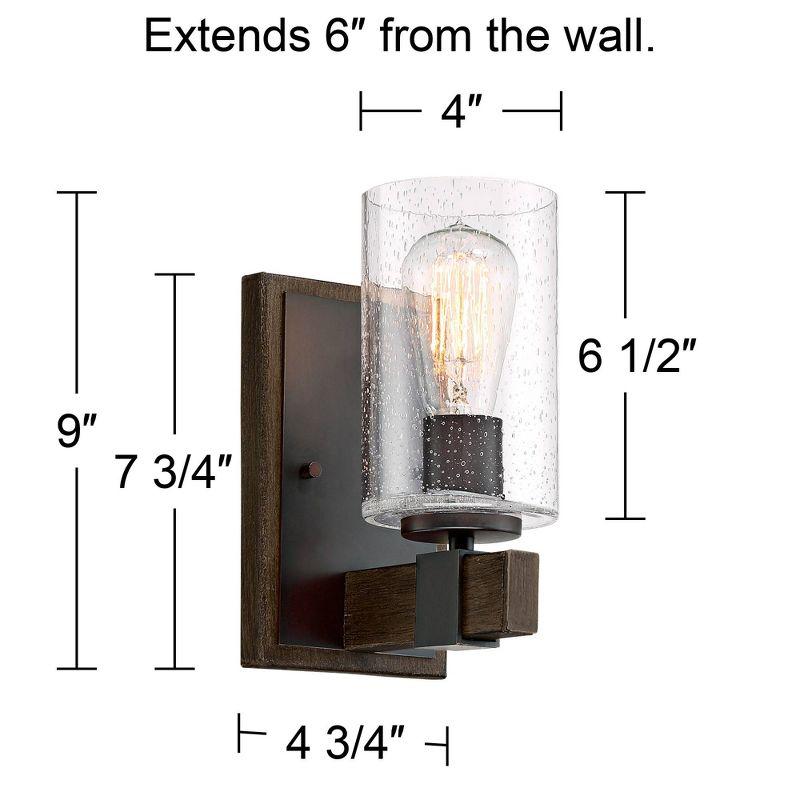 Franklin Iron Works Poetry Industrial Rustic Wall Light Sconce Bronze Wood Grain Hardwire 4 3/4" Fixture Clear Seedy Glass Shade for Bedroom Bathroom