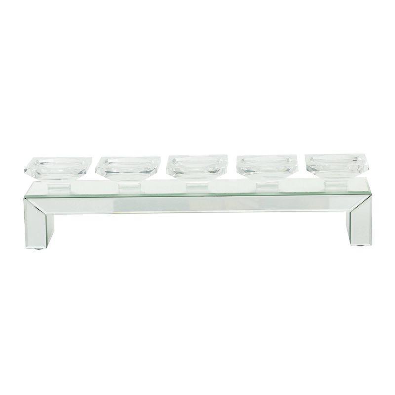 Olivia & May 20" x 5" Glass Candle Holder with Mirrored Base: Luxury Glam Style, Pillar Candle Compatible, Tabletop Elegance