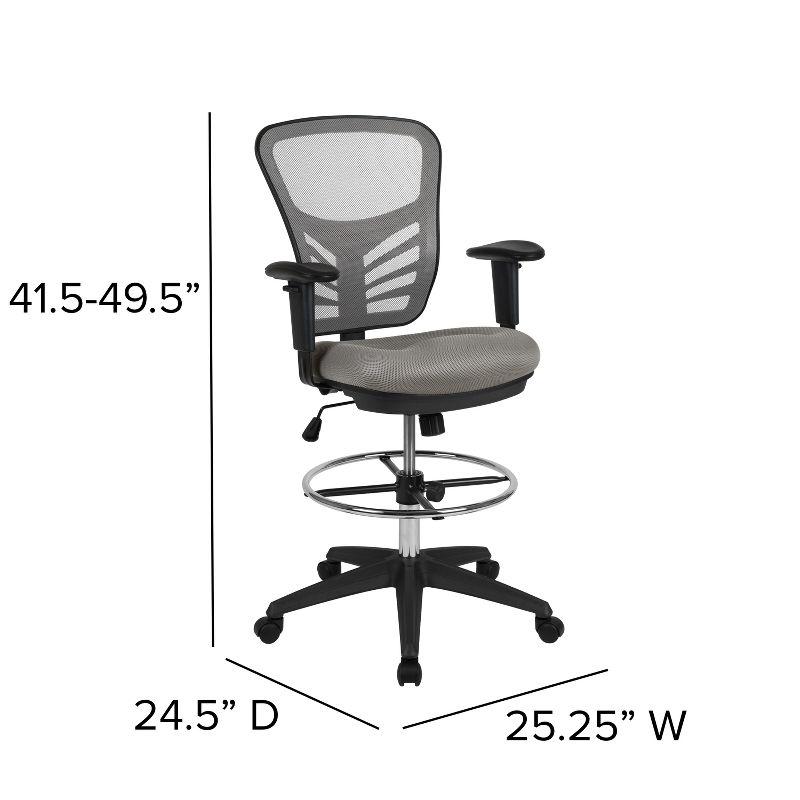 Flash Furniture Mid-Back Mesh Ergonomic Drafting Chair with Adjustable Chrome Foot Ring, Adjustable Arms