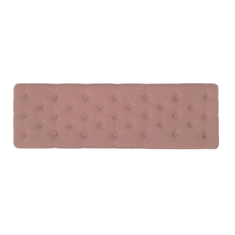 62" Isabelle Traditional Linen Tufted Upholstered Nailhead Wheeled Bench Pink - Linon: Elegant Ottoman, Bedroom Furniture