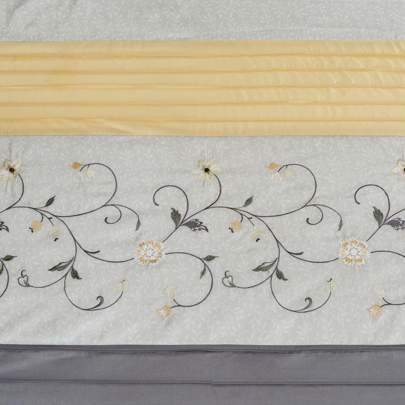 Embroidered Floral Faux Silk Shower Curtain in Yellow and Gray