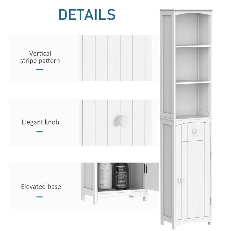 HOMCOM 67" Tall Bathroom Storage Cabinet, Freestanding Linen Tower with 3-Tier Shelf, Drawer and Cupboard, Narrow Side Floor Organizer, White