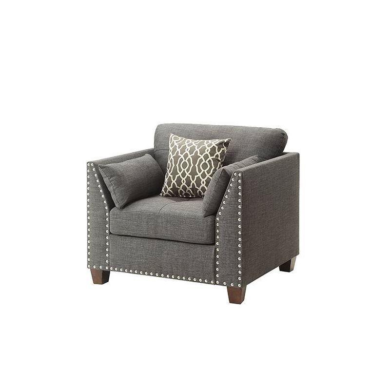 Acme Furniture 38" Laurissa Chair Light Charcoal Linen: Upholstered Armchair, Wood Frame, Tufted Cushions