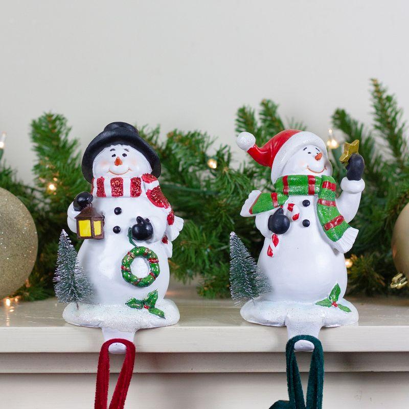 Festive Glittered Snowman Stocking Holders Set of 2