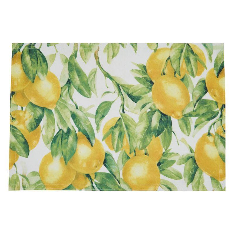 Colorful Floral Lemon Print Fabric Placemats Set of 4