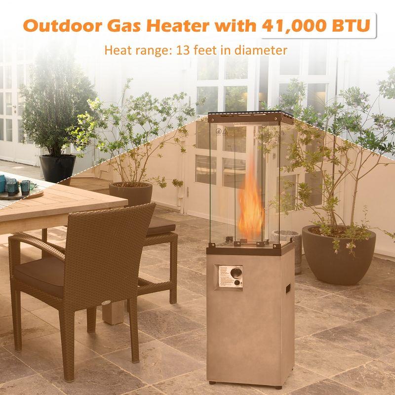 Costway 41,000 BTU Propane Patio Heater Glass Tube Standing Gas Heater w/ Cover Wheels Grey
