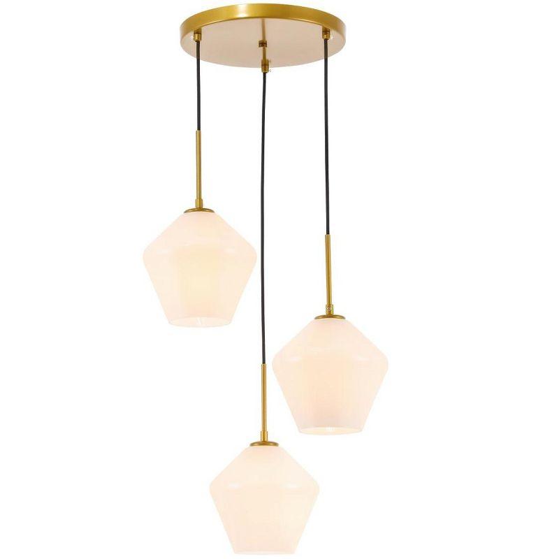 Elegant Lighting Gene 3 light Brass and Frosted white glass pendant