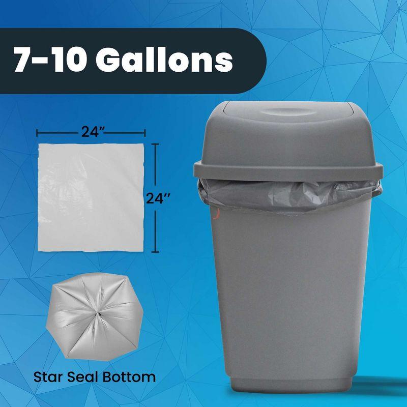 Hand-E Large Trash Can Liners, 200 Count - 7-10 Gallon Garbage Liners - 22 Microns Thick, Gray Transparent