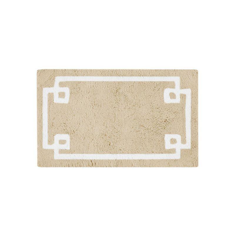 Beige Cotton Tufted Geometric Border Bath Rug