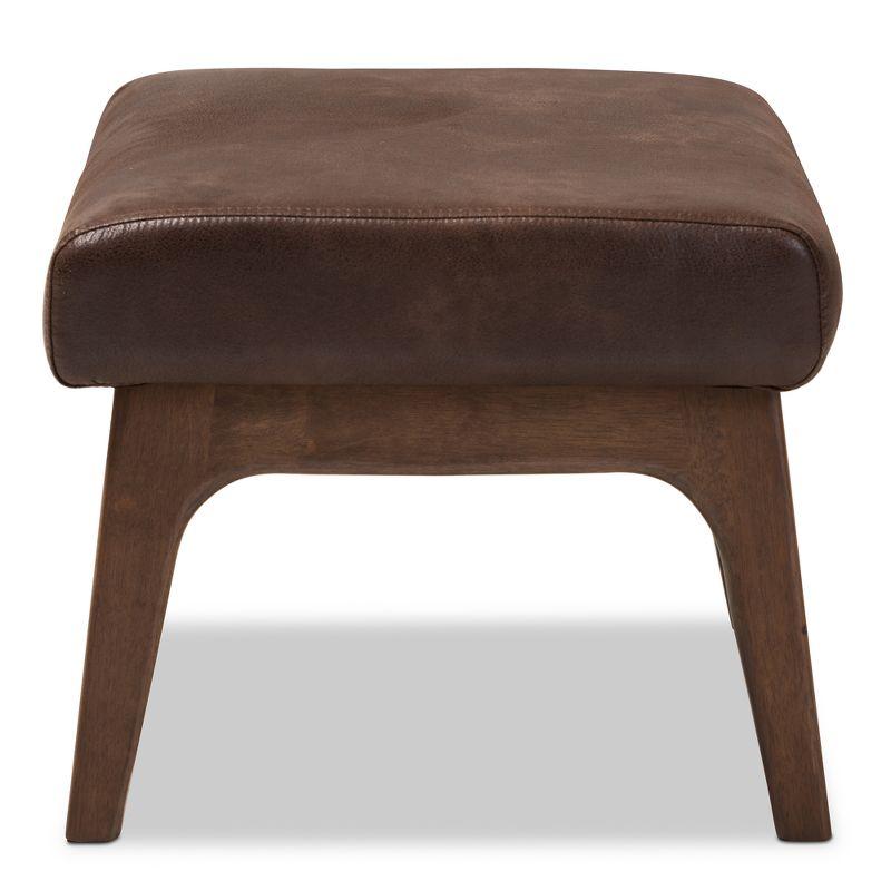 Bianca 19'' Walnut Wood Distressed Dark Brown Faux Leather Ottoman