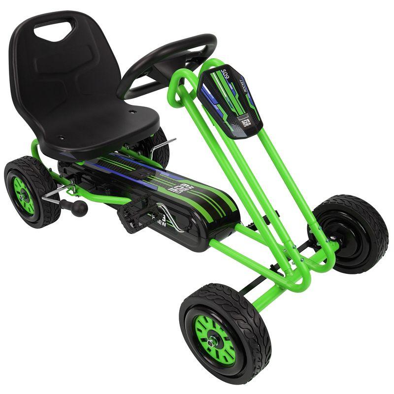 Rocket Pedal Go Kart W/ Ergonomic Adjustable Seat & Sharp Handling, Green