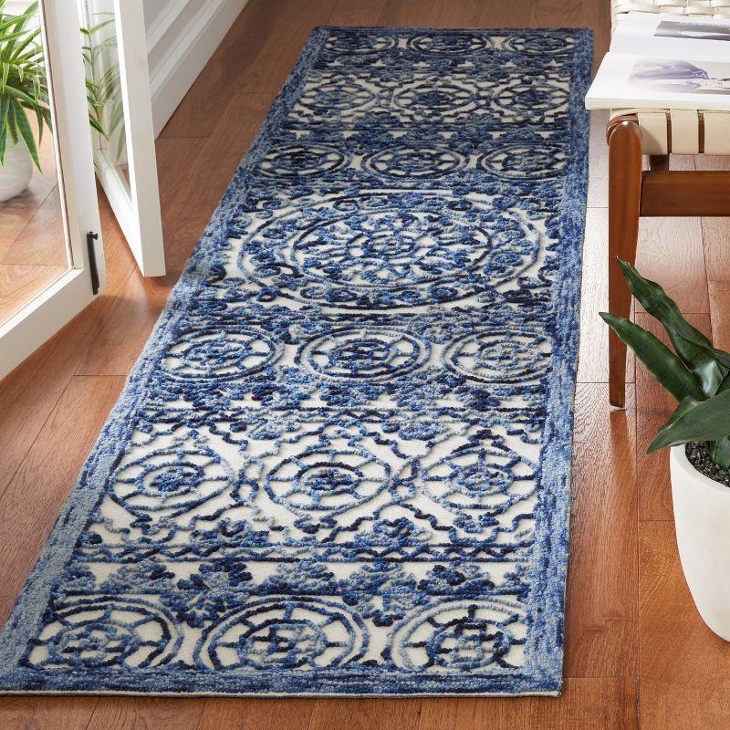 Navy and Ivory Hand-Tufted Wool Runner Rug