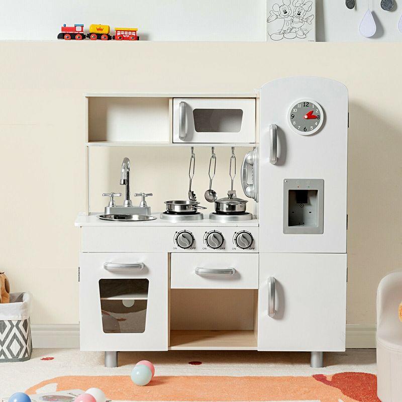 White and Natural Wood Kids Play Kitchen Set with Accessories