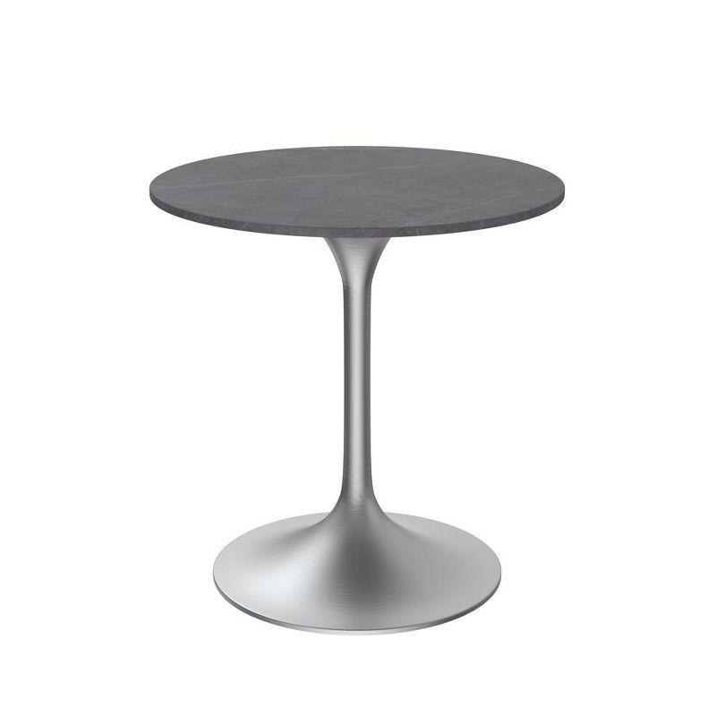 George Oliver Heatherton 27" Round Dining Table with Sintered Stone Top and Brushed Silver Stainless Steel Pedestal Base Kitchen Table Seats 2-4 Person