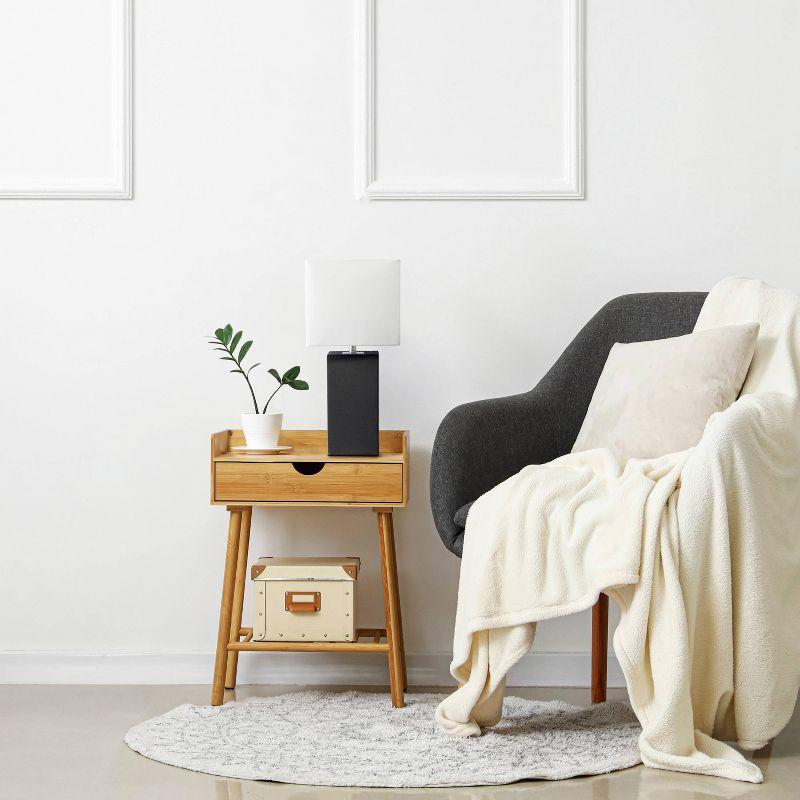 Leather Table Lamp with Fabric Shade Black - Elegant Designs: Modern Rectangle Shade, UL Listed, E26 Socket