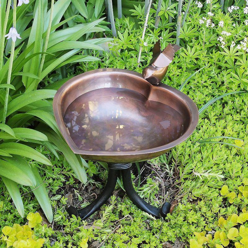 Heart Shaped Copper Birdbath with Black Wrought Iron Stand