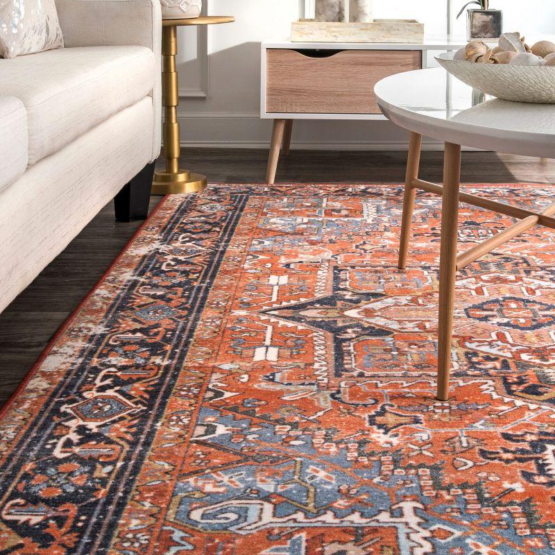 Elegant Rust 61" Round Synthetic Vintage Rug