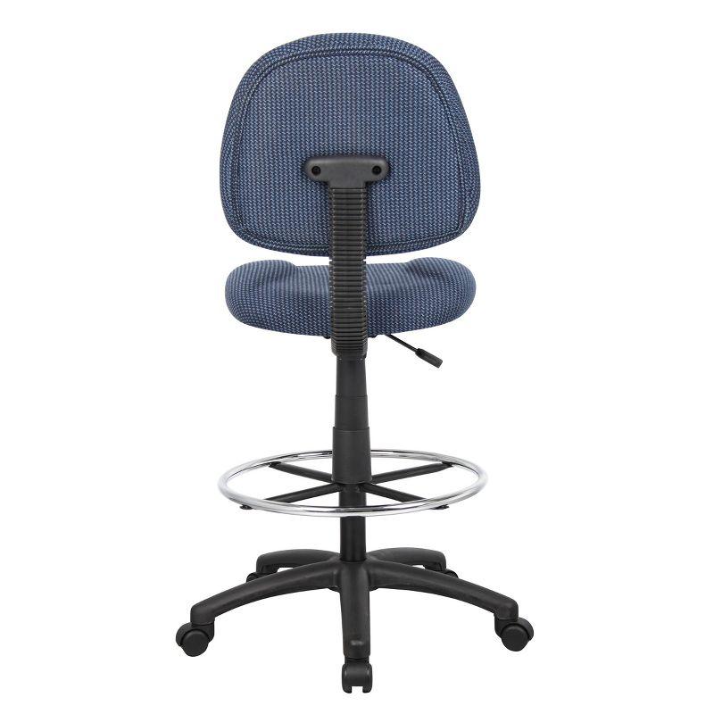 Ergonomic Blue Fabric Drafting Stool with Metal Base