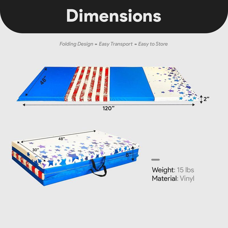 BalanceFrom Folding Gymnastics Mat, Thick Home Gym Floor Tumbling Equipment, Star/Stripe - Portable Exercise and Workout Pad for Pilates, Aerobics,