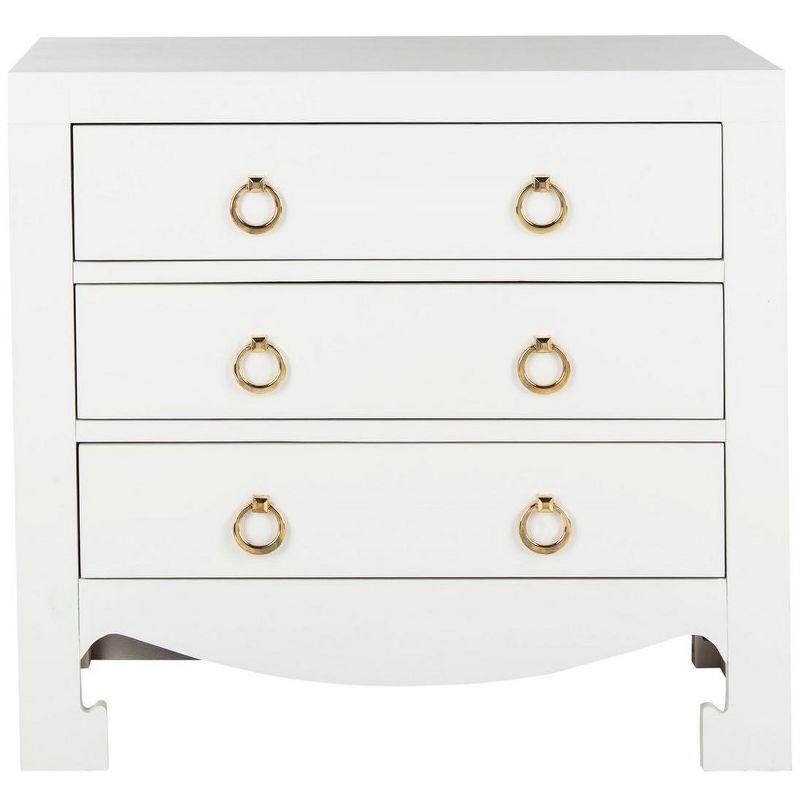 White and Gold Transitional 3-Drawer Chest with Soft Close