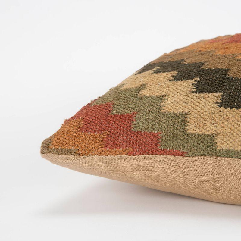 18"x18" Earthtones Southwestern Square Throw Pillow Cover - Rizzy Home: Woven Jute & Wool, Zippered