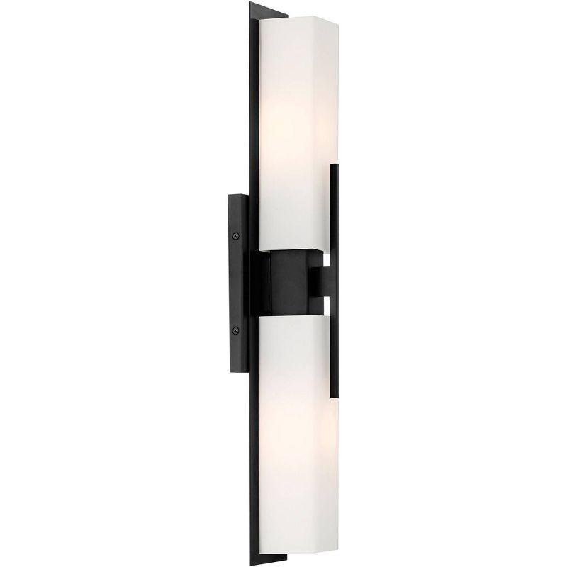 Possini Euro Design Midtown Mid Century Modern Wall Light Black Hardwire 23 1/2" 2-Light Fixture White Glass for Bedroom Bathroom Vanity Reading House