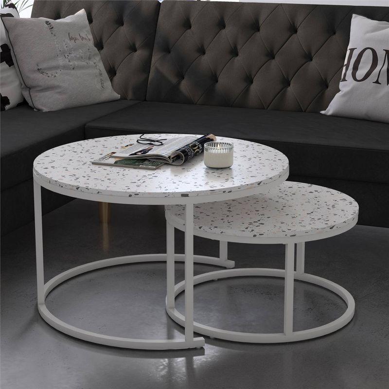 Amelia Round White Metal Nesting Coffee Tables