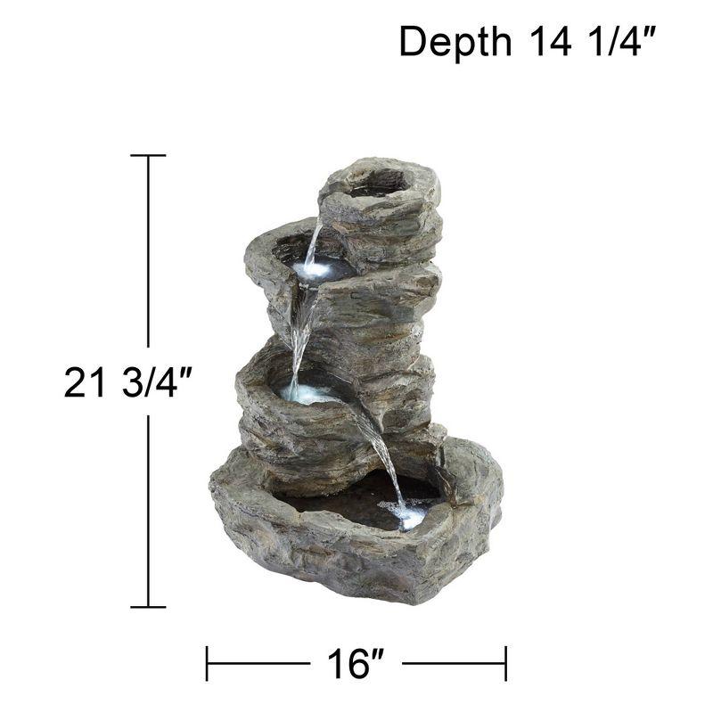 Zen Graystone 22" LED 4-Tier Cascading Rock Fountain