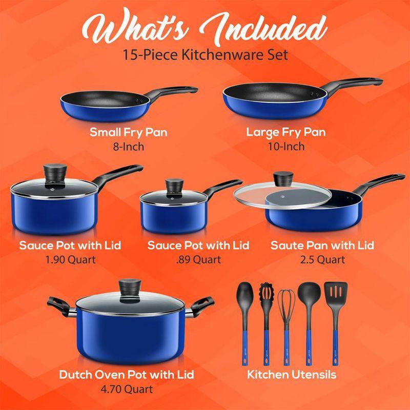 SereneLife 15 Piece Pots and Pans Non Stick Chef Kitchenware Cookware Set