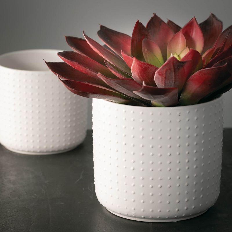 White Ceramic Textured Indoor/Outdoor Planter Vases Set of 2