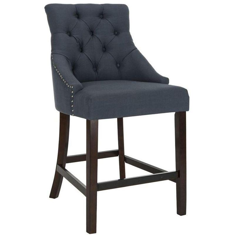 Eleni Tufted Wing Back Counter Stool (Set of 2) - BST6305 - Navy/Espresso - Safavieh