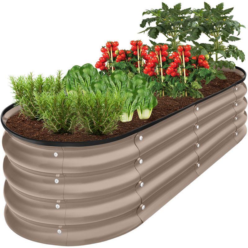 Taupe Powder-Coated Steel Oval Raised Garden Bed Planter Box