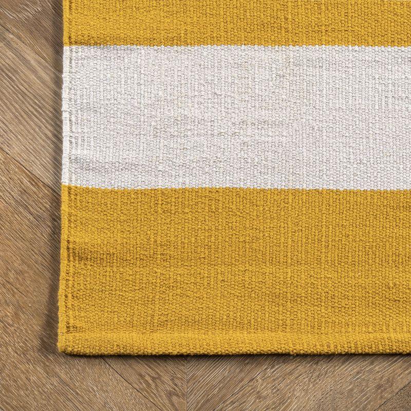 Sleek Yellow Stripe Tufted Cotton Area Rug 9' x 12'