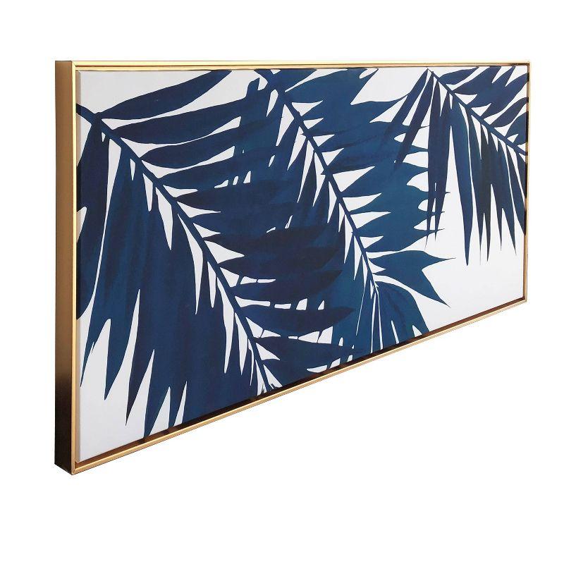 19" x 45" Palms Floating Framed Wall Canvas Blue - Gallery 57: Modern Nautical Digital Art, Gold Frame