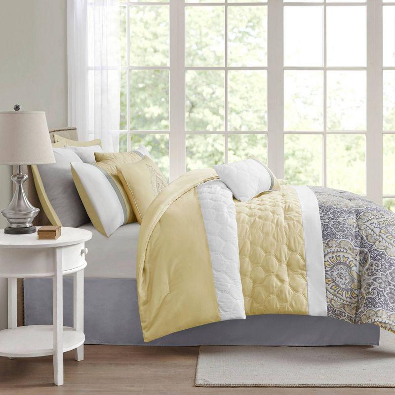 King Yellow and Gray Microfiber 8-Piece Comforter Set