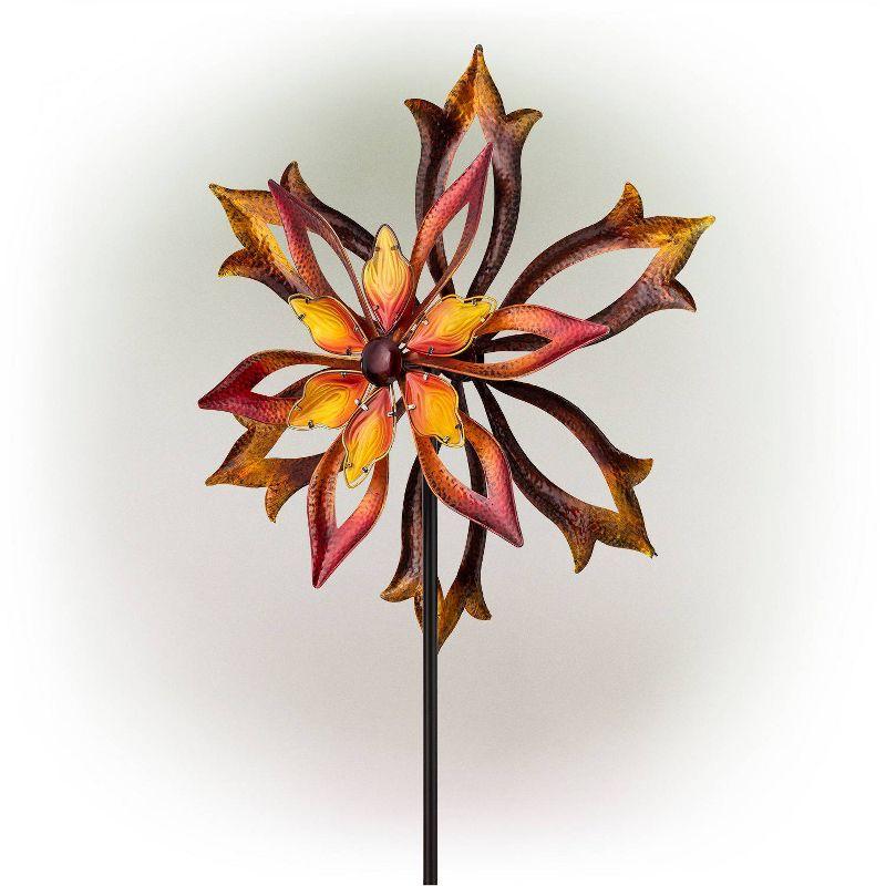 96" Glass/Iron Outdoor Flower Dual Kinetic Spinner Stake Red/Yellow - Alpine Corporation: Yard Art Decor