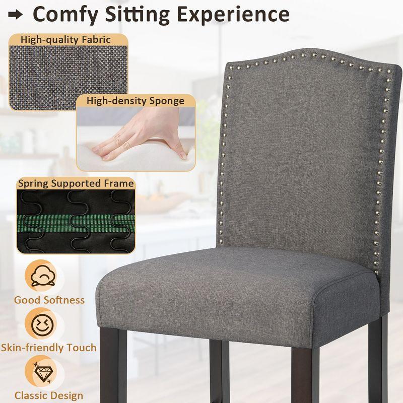 Costway Set of 2 Upholstered Bar stools 25''  Counter  Height Chairs with Rubber Wood Legs Grey