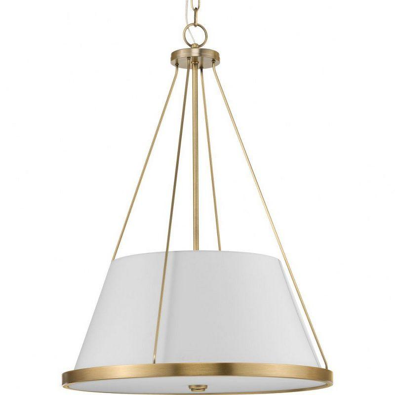 Progress Lighting Saffert 3-Light Pendant, Vintage Brass, White Linen Shade