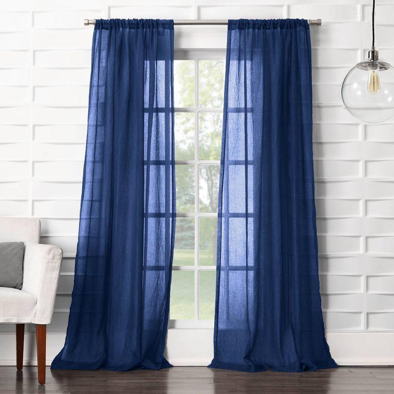 Indigo Sheer Rod Pocket Polyester Curtain Panel