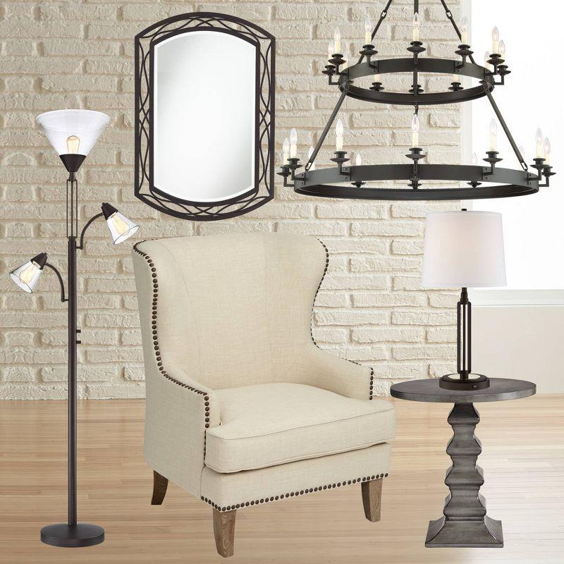 Franklin Iron Works Warwick Industrial Torchiere Floor Lamp with Side Lights 71 1/2" Tall Tiger Bronze LED Clear Seedy Glass for Living Room Reading