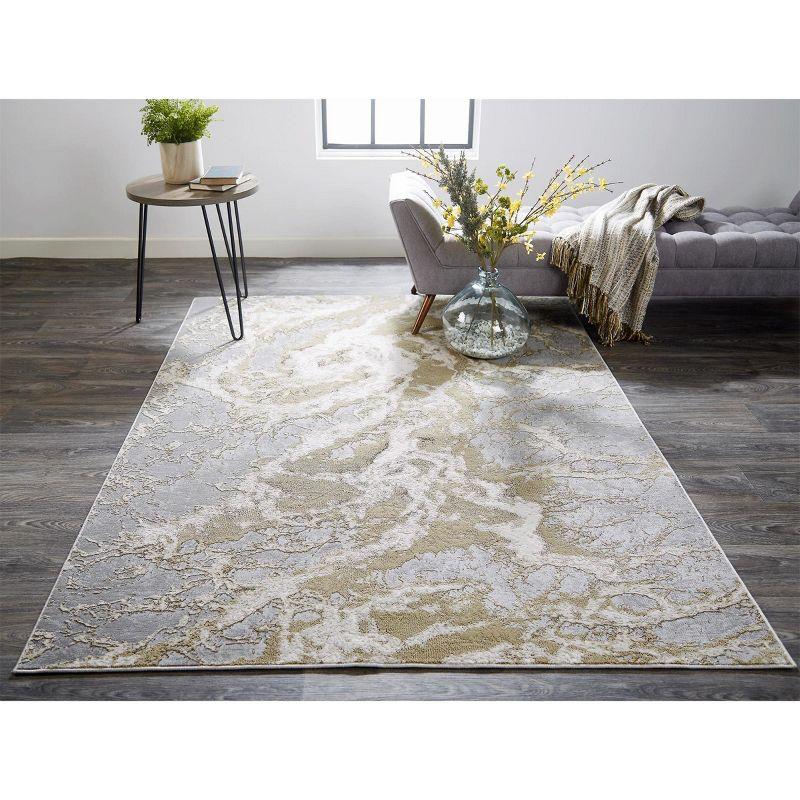 Aura Modern Abstract Ivory/Silver/Gold Area Rug