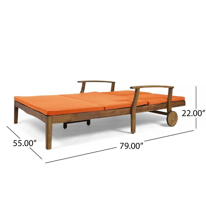 GDFStudio Abena Outdoor Acacia Wood Double Adjustable Chaise Lounge with Cushions, Teak/Orange