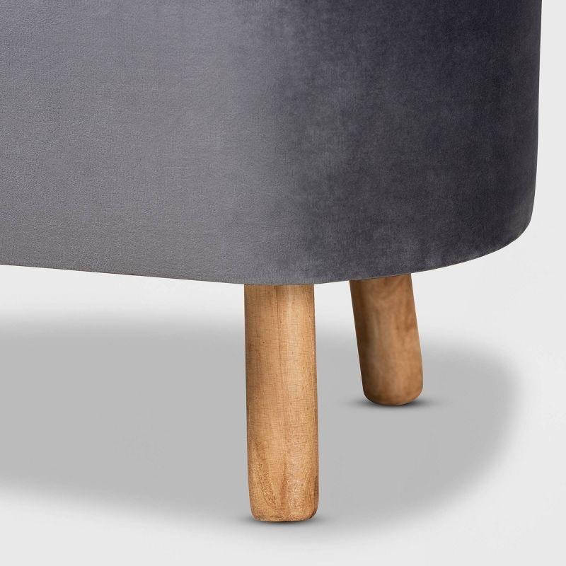 Simone Velvet Upholstered Wood Ottoman Gray/Natural - Baxton Studio