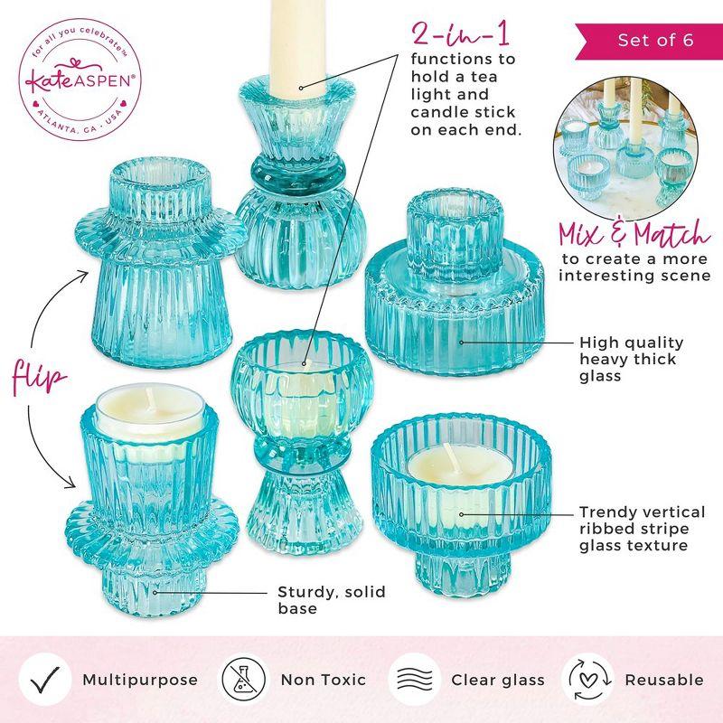 Kate Aspen Dual Sided Ribbed Candlestick/Tealight Holders- Set of 6