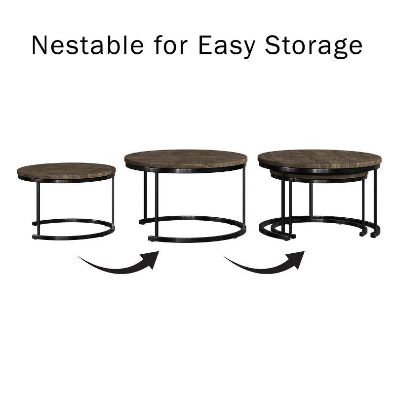 Modern Farmhouse Round Nesting Coffee Tables in Gray-Brown