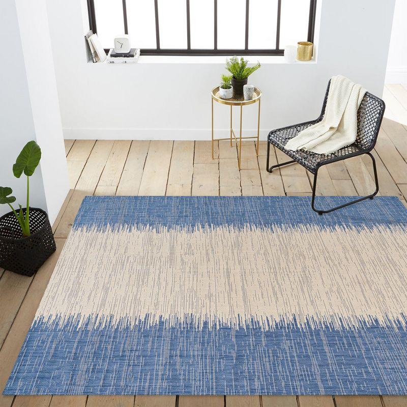 8'x10' Tavira Modern Strie' Indoor/Outdoor Area Rug, Blue/Beige - JONATHAN Y