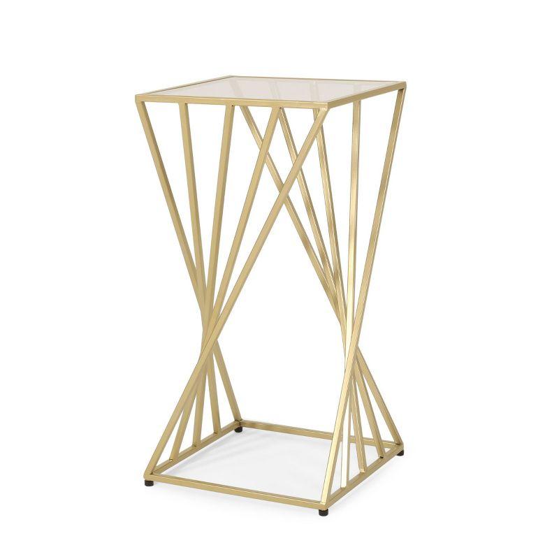 Wadleigh Modern Glam Glass Top End Table Champagne Gold - Christopher Knight Home: Iron Frame, No Assembly Required