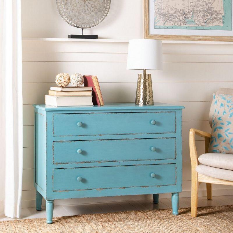 Talbet Distressed Blue 3-Drawer Bohemian Storage Chest